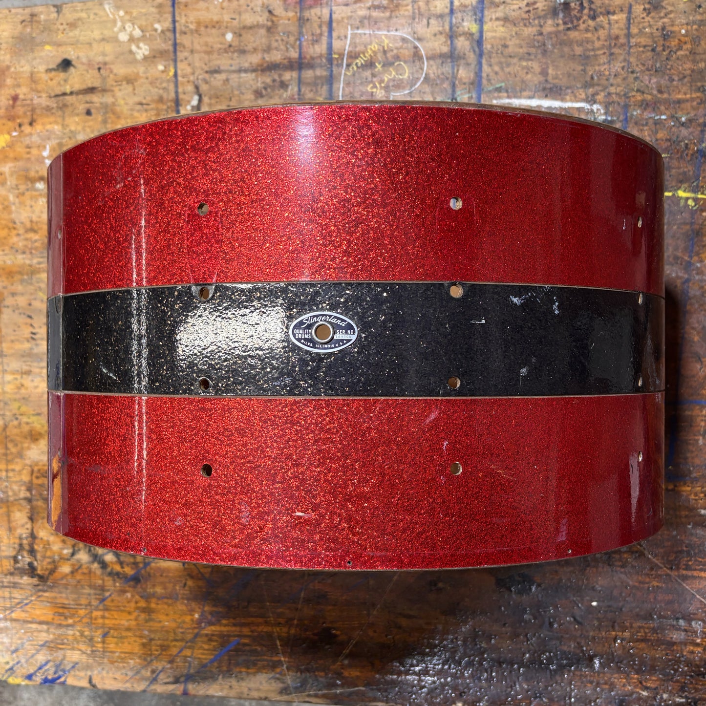 USED Slingerland 22" x 12" Drum Shell - Red & Black Sparkle
